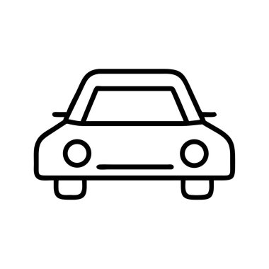 Web simgeleri, uygulama tasarımı, bilgi grafikleri ve otomatikle ilgili kavramlar için ideal bir araba ön görünüm için minimalist siyah beyaz çizgi sanat vektör ilülasyonu.