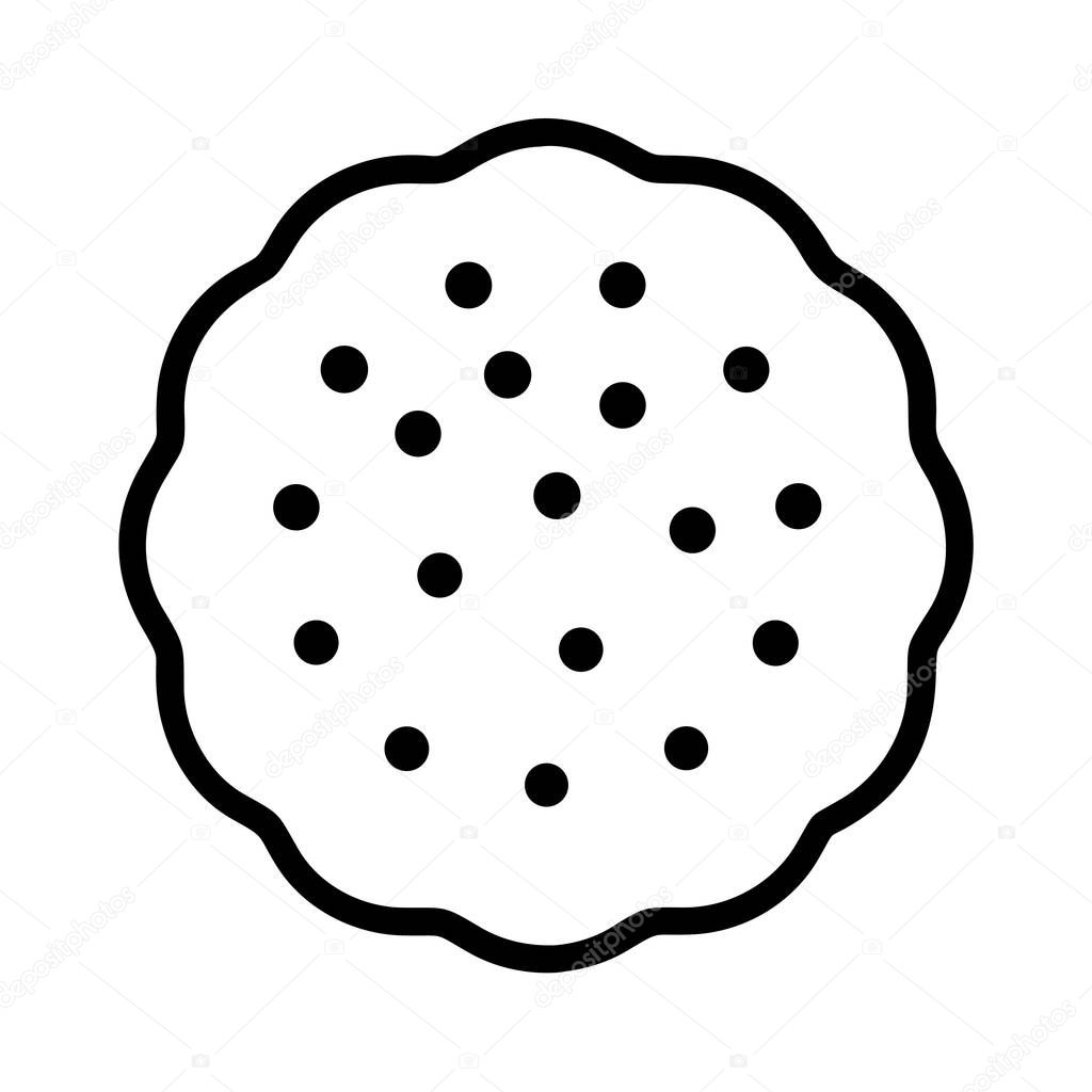 A minimalist vector illustration featuring a delicious round cookie with chocolate chips, ideal for bakery menus, snack packaging, sweet treat promotions, and dessert-related graphic designs.