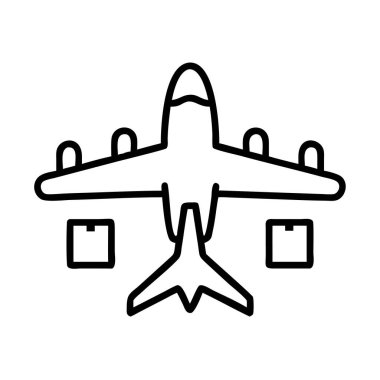 Bu temiz çizgi sanat ikonu paketleri taşıyan bir uçağı gösteriyor, hızlı teslimat, uluslararası nakliye ve hızlı lojistik hizmetleri ile ilgili kavramlar için ideal..