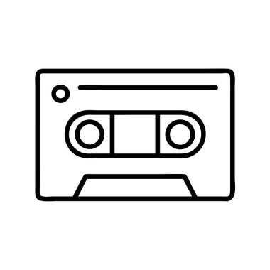Klasik bir ses kasetinin minimalist çizgi sanat ikonu, retro müziği, ses kaydını ve klasik medya teknolojisini sembolize ediyor. Nostalji temalı tasarım ve projeler için ideal.