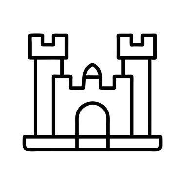 Ortaçağ şatosunun basit bir çizgisi. Bu simge, iki kulesi ve kemerli girişi olan güçlendirilmiş bir yapı tasvir ediyor, tarih veya fantezi tasarımları için mükemmel..