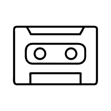 Klasik bir ses kasetini tasvir eden minimalist bir siyah beyaz çizgi sanat ikonu. Bu basit vektör grafiği nostalji ve retro müzik temalarını çeşitli tasarım projeleri için çağrıştırıyor. Mükemmel..