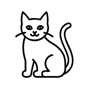 Bir evcil kedinin minimalist çizgisi çizimi, dostça bir ifadeyle dik oturuyor. Evcil hayvan tasarımları, çocuk kitapları ya da basit markalar için mükemmel..
