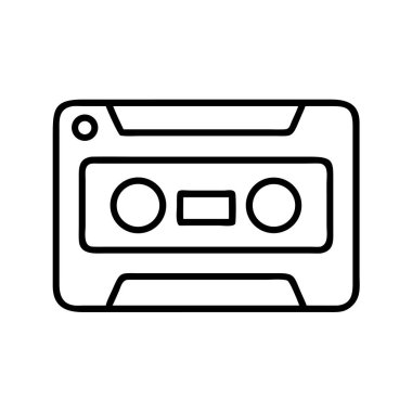 Klasik bir retro ses kompakt kasetinin minimalist çizgi sanat ikonu. Bu basit vektör grafiği eski çağlardan kalma müzik, kayıt ve eski teknolojiyi temsil ediyor..
