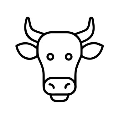 Boynuzları, kulakları ve yüz detaylarıyla bir ineğin kafasının basit ve temiz bir siyah taslak simgesi. Çiftlik, süt ürünleri veya tarımla ilgili tasarımlar ve logolar için idealdir. Temiz beyaz arkaplanda çok yönlü vektör çizimi.