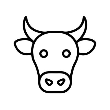 Basit siyah-beyaz çizgili sanat vektör ikonu belirgin boynuzları ve kulakları olan bir inek ya da boğa kafası tasvir ediyor, çiftlik, tarım ya da süt ürünleri temaları için uygun..