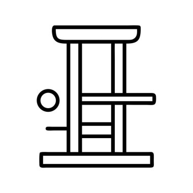 Çok katlı bir kedi ağacının minimalist çizgi sanat ikonu, platformlar ve kedi eğlencesi ve egzersiz için bir tırmalama direği. Hayvan bakım tasarımları için mükemmel..