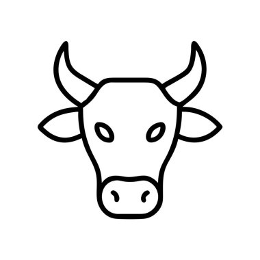 Bir ineğin kafasının minimalist çizgisi çizimi, tarım tasarımları, çiftlik temaları, süt ürünleri veya hayvanlarla ilgili içerik için mükemmel beyaz arka planda.