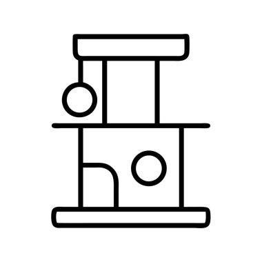 Modern bir kedi ağacının basit siyah tasviri. Bu çok yönlü evcil hayvan mobilyası kedi dostları için tırmanış, tırmalama ve dinlenme olanağı sağlıyor. Hayvan bakım tasarımı ve uygulamaları için ideal..