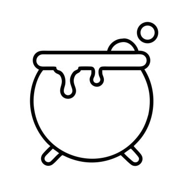 Cadılar Bayramı, sihir, ürkütücü temalar veya fantezi tasarımlar ve simgeler için ideal kaynayan sıvı ile bir cadının kazanı tasvir simgesi.