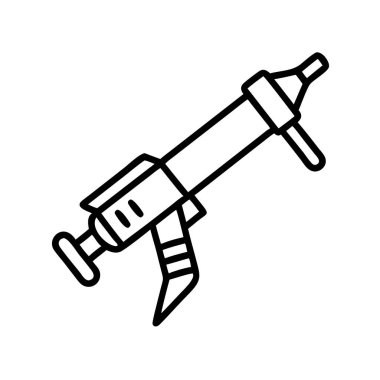 Bir caulk tabancasını temsil eden basit çizgi simgesi, çeşitli inşaat, ev geliştirme ve onarım projelerindeki açıkları ve çatlakları kapatmak için temel bir araç.