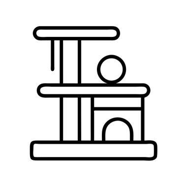 Çizik direkleri, platformları ve evcil hayvan rahatlığı ve oyun aktiviteleri için tasarlanmış küçük bir saklanma yeri olan çok katlı bir kedi ağacının ana simgesi.