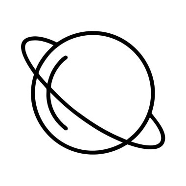 Basit siyah çizgili bir gezegen, muhtemelen Satürn, yörünge halkası içeriyor. Uzay, astronomi, bilim veya teknolojiyle ilgili tasarımlar ve arayüzler için ideal.