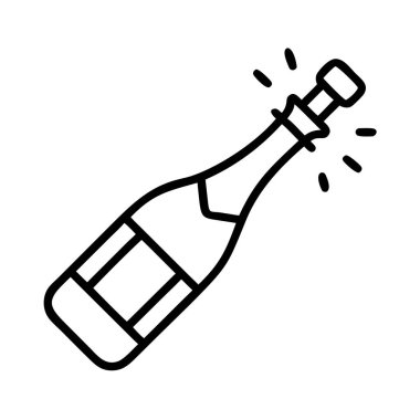 Mantarı fırlamış bir şampanya şişesinin tasviri. Kutlamayı, başarıyı, olayları ve şenlikli olayları sembolize eder. Yeni yıl ve partiler için ideal.