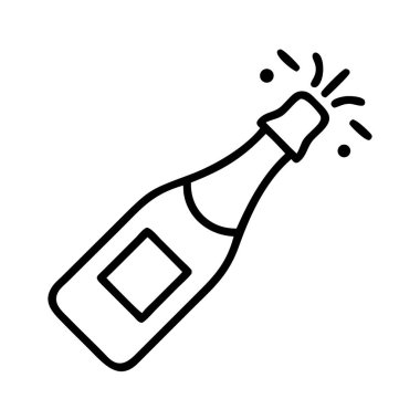 Şampanya şişesini mantar patlaması ve coşkulu köpükle tasvir eden minimalist bir sanat ikonu. Kutlamayı, başarıyı ve özel durumları sembolize ediyor. Davetiyeler, tatil tasarımları ve şenlikli promosyonlar için ideal.