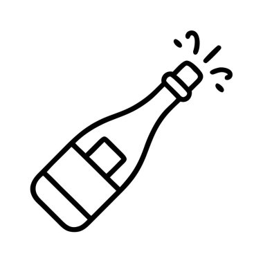 Modelleşmiş patlamış şampanya şişesinin minimalist sanat simgesi. Kutlama, başarı, yeni yıl, parti ve şenlik anları için mükemmel..