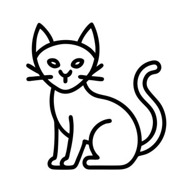 Oturan bir evcil kedinin minimalist bir sanat simgesi, basit çizgiler ve dostça bir ifadeyle. Çeşitli hayvan tasarımı, uygulamaları ve web arayüzleri için ideal.
