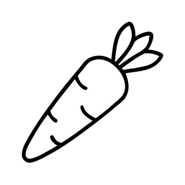 Minimalist siyah-beyaz çizgili, havuç ve yaprak kaplı bir resim çizimi. Sağlıklı beslenme, vegan, organik gıda ve bahçe temalı tasarım, uygulama ve web siteleri için idealdir..
