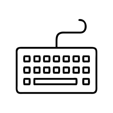 Kablolu bir bilgisayar klavyesinin temiz ve basit bir çizgisi. Teknoloji, bilgisayar, ofis ve dijital arayüz tasarım projeleri için mükemmel. Modern ve çok yönlü vektör simgesi.