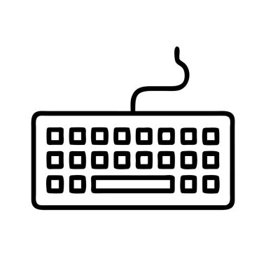 Modern teknolojiyi, veri girişini ve ofis çalışmalarını temsil eden bir bilgisayar klavyesinin temiz çizgi çizimi. Web tasarımı ve kullanıcı arayüzü ögeleri ve uygulamaları için ideal.