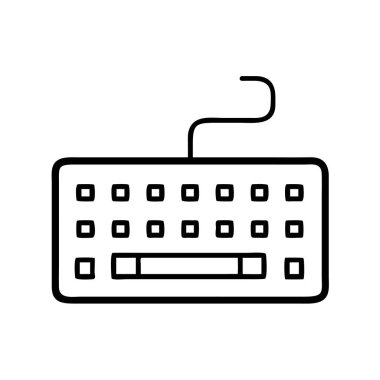 Kablolu bir bilgisayar klavyesinin basit ve temiz bir çizgisi. Bu çok yönlü simge dijital girdi, daktilo, teknoloji ve ofis çalışmalarını temsil ediyor. Gerekli araç.