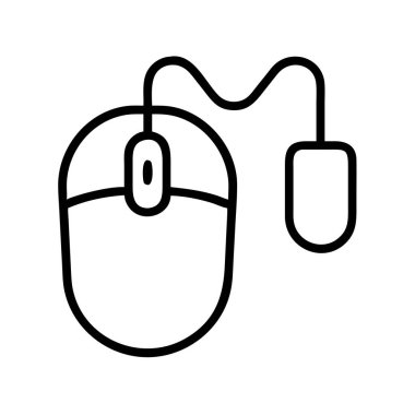 Kablolu bir bilgisayar faresini gösteren basit bir siyah taslak simgesi. Bu temel girdi aygıtı, dijital arayüzler ve bilgisayar sistemleri ile navigasyon ve etkileşim için kullanılır.