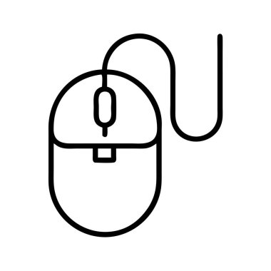 Kablolu bir bilgisayar faresinin minimalist çizgi resim simgesi, web arayüzleri, uygulama tasarımı, kullanıcı deneyimi grafikleri ve dijital kavramlar için mükemmel, izole edilmiş.