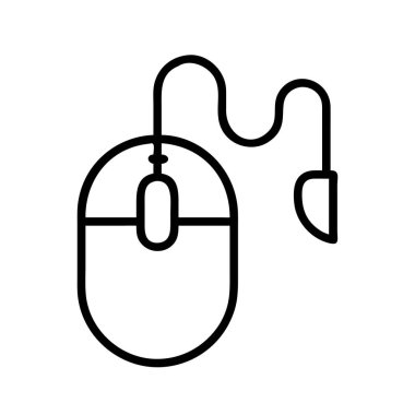 Bu minimalist çizgi simgesi bir bilgisayar faresine sahip, parşömen tekerleği ve bağlı kabloyla birlikte. Modern teknoloji, hesaplama ve arayüz tasarım kavramları için ideal.
