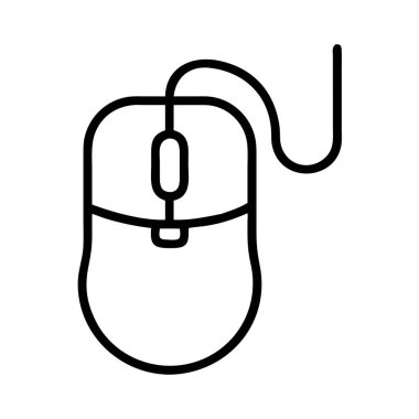 Kullanıcı arayüzü tasarımları, web elemanları ve teknolojiyle ilgili projeler için ideal, kaydırma çarklı klasik bir bilgisayar faresinin basit bir çizgi sanat simgesi. Temiz vektör grafiği.