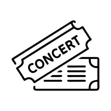 İki konser biletinin basit taslak vektör ikonu, müzik etkinlikleri, festivaller ve canlı gösterilere giriş ve giriş anlamına geliyor. Modern dijital ve baskı tasarımları için ideal.