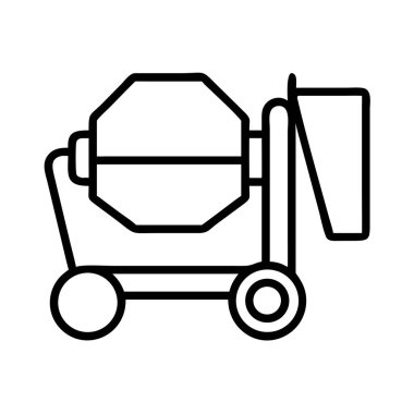Taşınabilir çimento karıştırıcısının minimalist ana hatlı vektör çizimi. Bu simge inşaat işlerini, karıştırma malzemelerini ve inşa süreçlerini temsil eder. Web ve yazdırma tasarımları için ideal.