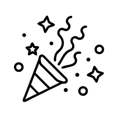 Bu canlı çizgi sanat ikonu, dinamik konfetiyle, parıldayan yıldızlarla ve patlayan neşeli noktalarla bir kutlama partisi popper 'ını tasvir ediyor. Eğlenceyi, olayları ve şenliği resmetmek için mükemmel.