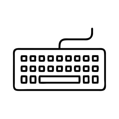 Kablolu bir bilgisayar klavyesinin temiz ve basit bir taslak simgesi, veri girişi, teknoloji, iş ve iletişimi temsil ediyor. Web tasarımı, uygulamalar ve çeşitli sunumlar için ideal.
