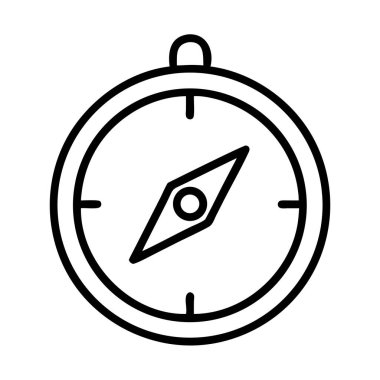 Net bir iğnesi ve temel noktaları olan geleneksel manyetik bir pusula, seyrüsefer, seyahat ve yön kavramları için mükemmel basit, temiz bir çizgi çizimi..