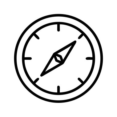 Klasik bir pusula içeren, yön ve yön bulmak için gerekli minimalist bir sanat çizgisi çizimi. Seyahat, keşif ya da rehberlik kavramları için ideal.