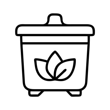 Yaprak sembollü kapaklı bir kapağın çizgi çizimi, çevre dostu atık yönetimi, gübreleme ve geri dönüşüm çözümlerini temsil ediyor. Yeşil girişimler için mükemmel.