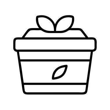 Bir tencerede büyüyen küçük bir bitkinin minimalist çizgi sanat simgesi, üzerinde iki basit yaprak var. Çevre dostu tasarımlar, doğa temaları veya dijital ortamda büyüme kavramları için mükemmel.
