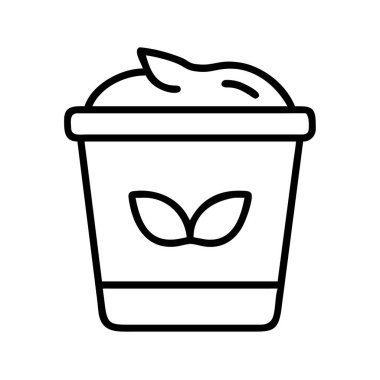 Bu vektör ana hatları ikonu, organik ya da doğal bileşenleri işaret eden bir yaprak sembolü ile süslenmiş kremalı içecek ya da tatlı dolu bir fincan içerir. Sağlıklı yiyecek ve içecek kavramları için ideal..