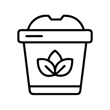 Temiz ve minimalist bir çizgi ikonu, kendine özgü bir yaprak tasarımı ile süslenmiş, organik içecekler, çevre dostu ve doğal ürünler için ideal tek kullanımlık bir bardak sergiliyor..