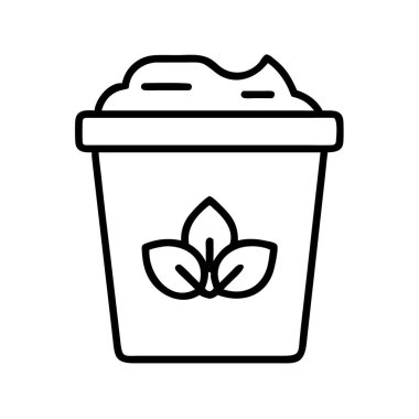 Bu siyah ana hatlı ikon, bir fincan sağlıklı kibrit yeşil çay ya da üzerine doğal yaprak tasarımı ile süslenmiş kremalı organik içecek içeriyor, sağlık için ideal..