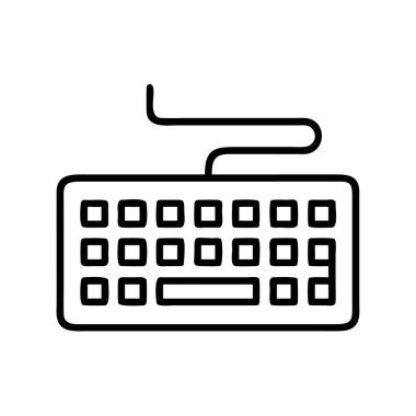 Standart bir bilgisayar klavyesini birbirine bağlı kablosuyla gösteren çıtır bir taslak simgesi. Teknoloji, eğitim, programlama veya dijital iletişim kavramları için mükemmel.
