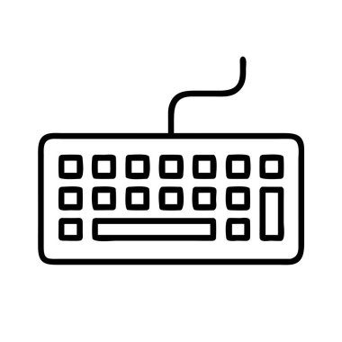 Pürüzsüz, minimalist sanat çizgisi illüstrasyonunda bir bilgisayar klavyesi ve bağlantı kablosu var. Teknoloji, bilgisayar, ofis ve dijital temalar için ideal. Basit grafik ögesi.