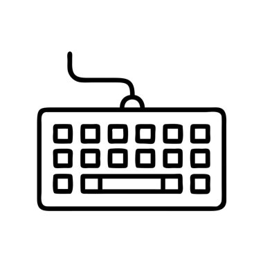 Bilgisayar klavyesinin temiz, minimalist taslak simgesi, veri girişi, dijital iletişim ve bilgi teknolojisini temsil ediyor. Web, uygulama tasarımı ve eğitim materyalleri için ideal.