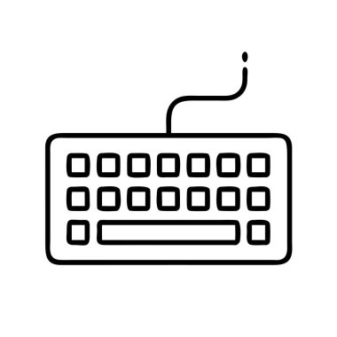 Kablolu bir bilgisayar klavyesinin basit tasviri. Teknik destek, ofis kavramları, programlama, veri girişi ve dijital iletişim görselleri için ideal.