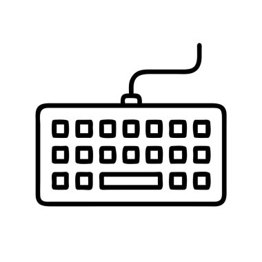 İnternet simgeleri, kullanıcı arayüzleri ya da teknolojiyle ilgili grafik tasarımları için ideal kabloyla bir bilgisayar klavyesinin temiz vektör anahatları. Basit ve ölçeklenebilir resimleme.