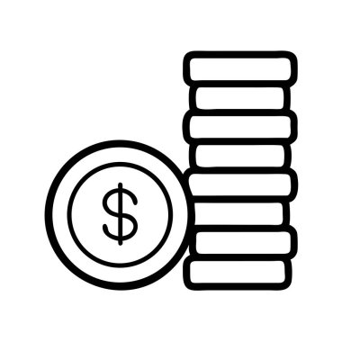 İstiflenmiş sikkelerin ve bir dolar paranın ana hatları, finans, tasarruf, yatırım ve zenginlik yönetimini sembolize eden, ekonomik temalar için ideal.