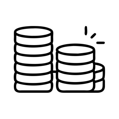 Madeni para yığınlarını, finansal büyümeyi, servet birikimini ve yatırımı sembolize eden ana hatlı bir vektör ikonu. İş, finans ve bankacılık kavramları için ideal. Bu çok yönlü grafik tasarruf, kar ve artan varlıkları temsil eder