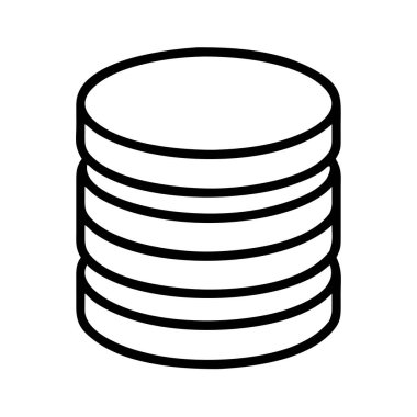 Bir veri sunucusu veya veri depolama için kullanılan silindirik şekiller yığınını tasvir eden temiz, minimalist bir çizgi sanat ikonu. Teknoloji, bilişim ve dijital kavramlar için ideal.