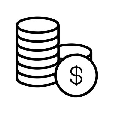 Bir yığın madeni para ve dolar işaretli bir madeni parayı tasvir eden bir simge. Para, tasarruf, yatırım ve finansal işlemleri sembolize ediyor. İş tasarımları için mükemmel.