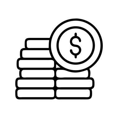 Bir yığın madeni parayı tasvir eden vektör ana hatları simgesi, mali büyüme, para birimi, tasarruf ve yatırımı simgeliyor. İş, bankacılık ve zenginlik yönetimi tasarımları için mükemmel..